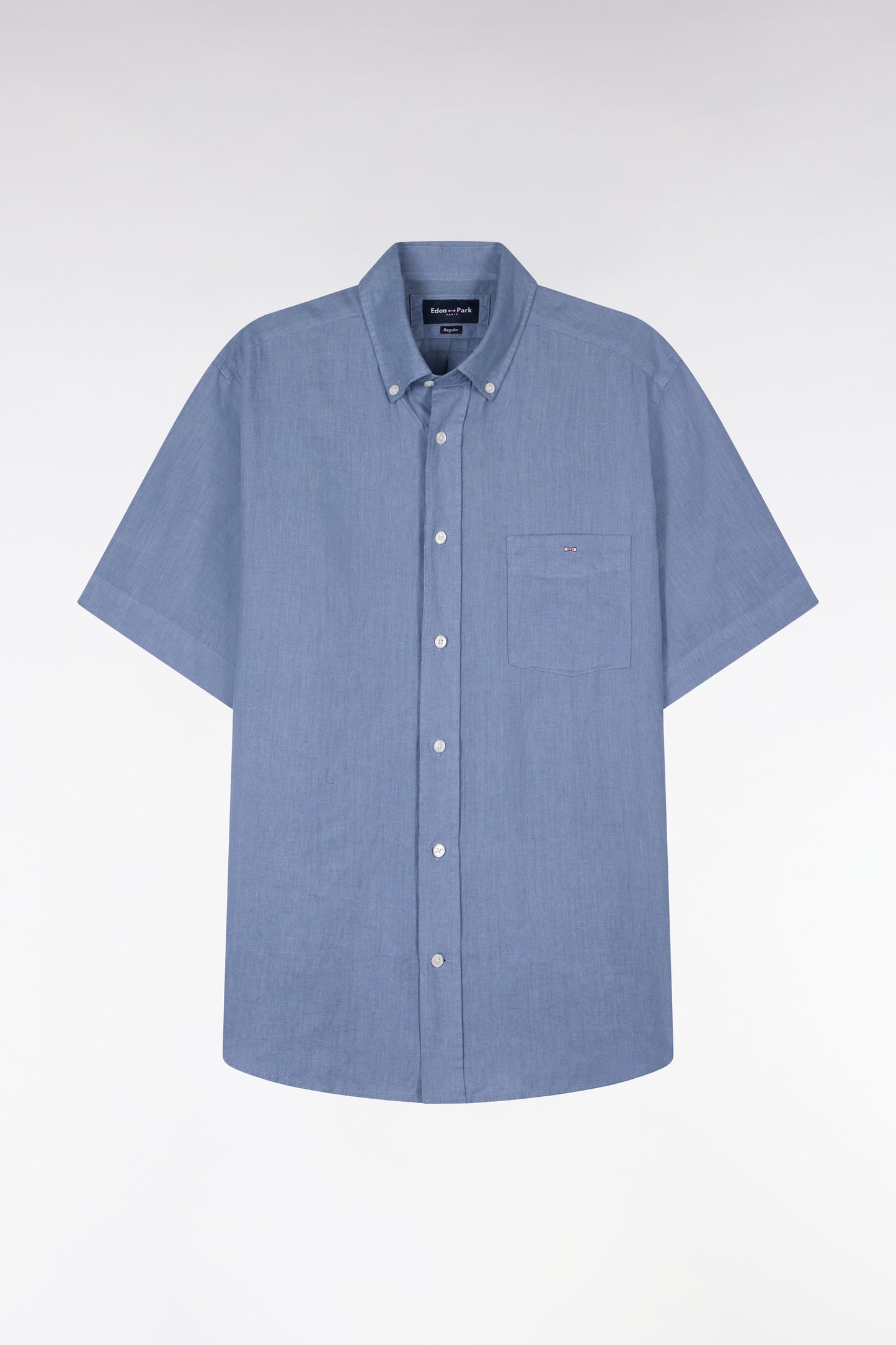 Chemise à manches courtes en lin bleu