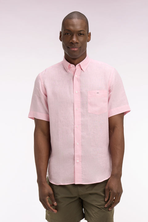 Chemise à manches courtes en lin rose clair - Image 3