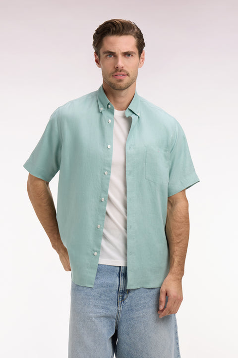 Chemise à manches courtes en lin vert d'eau - Image 3