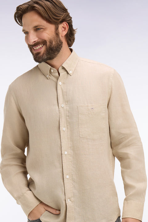 Chemise droite en lin beige - Image 1