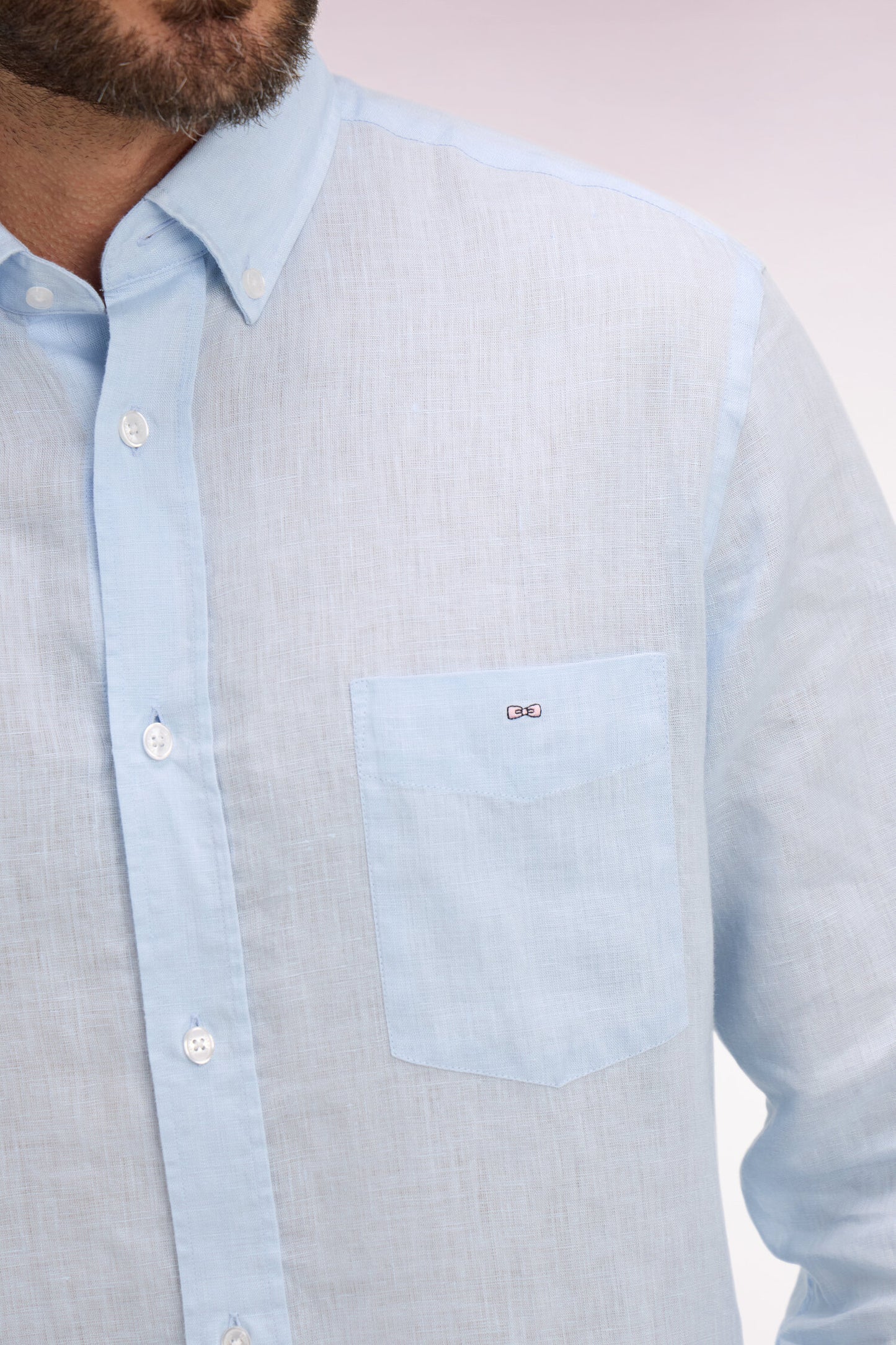 Chemise droite en lin bleu ciel