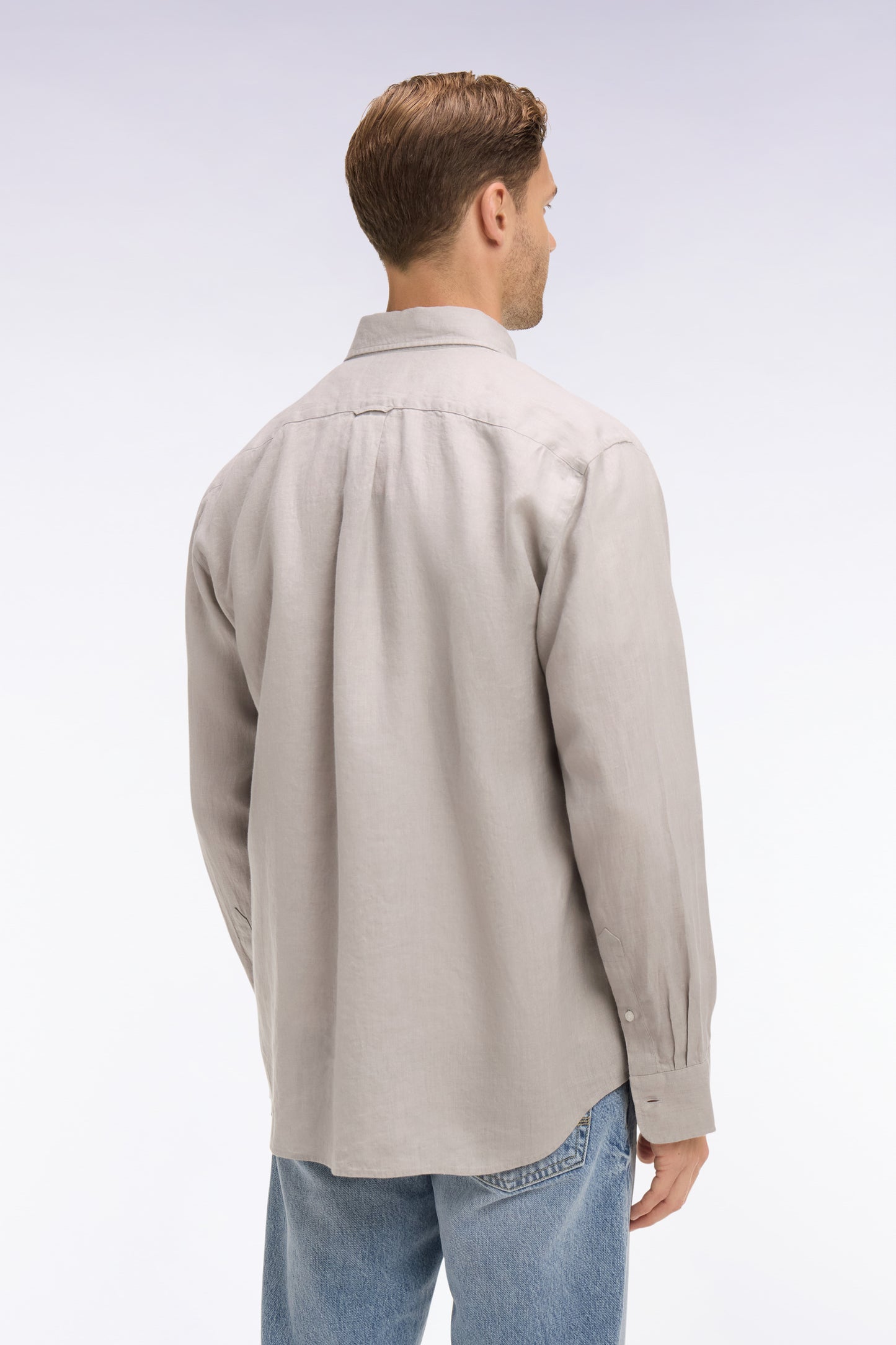 Chemise droite en lin gris