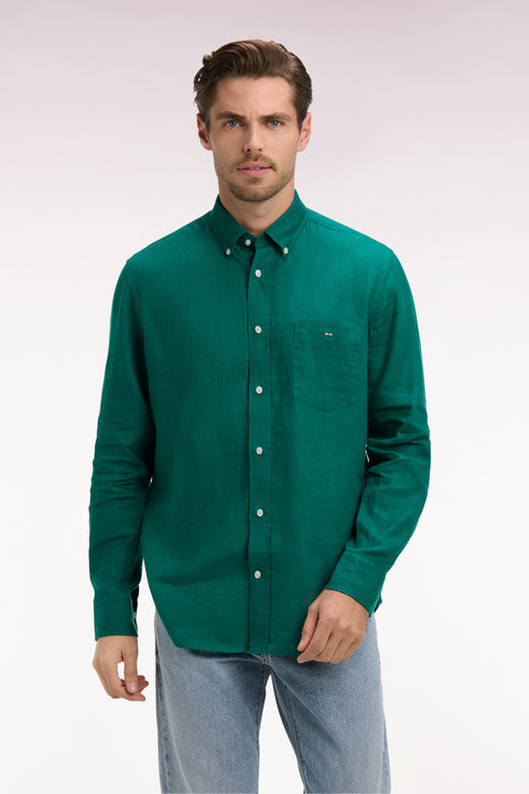 Chemise droite en lin vert menthe - Image 3