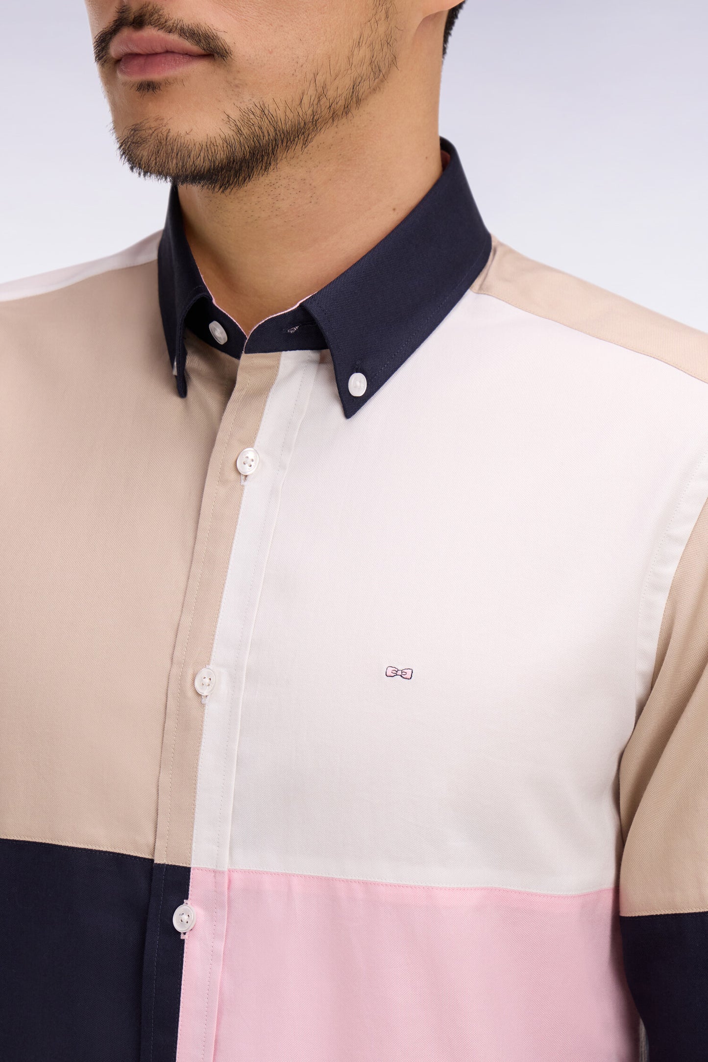 Chemise en coton rose colorblock