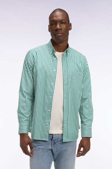 Chemise en coton vert à rayures bâtons - Image 3
