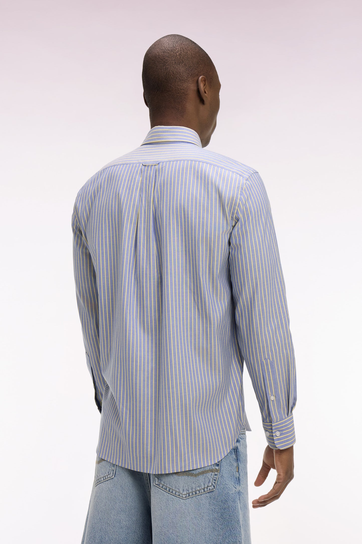 Chemise en coton pinpoint à rayures jaunes coupe regular