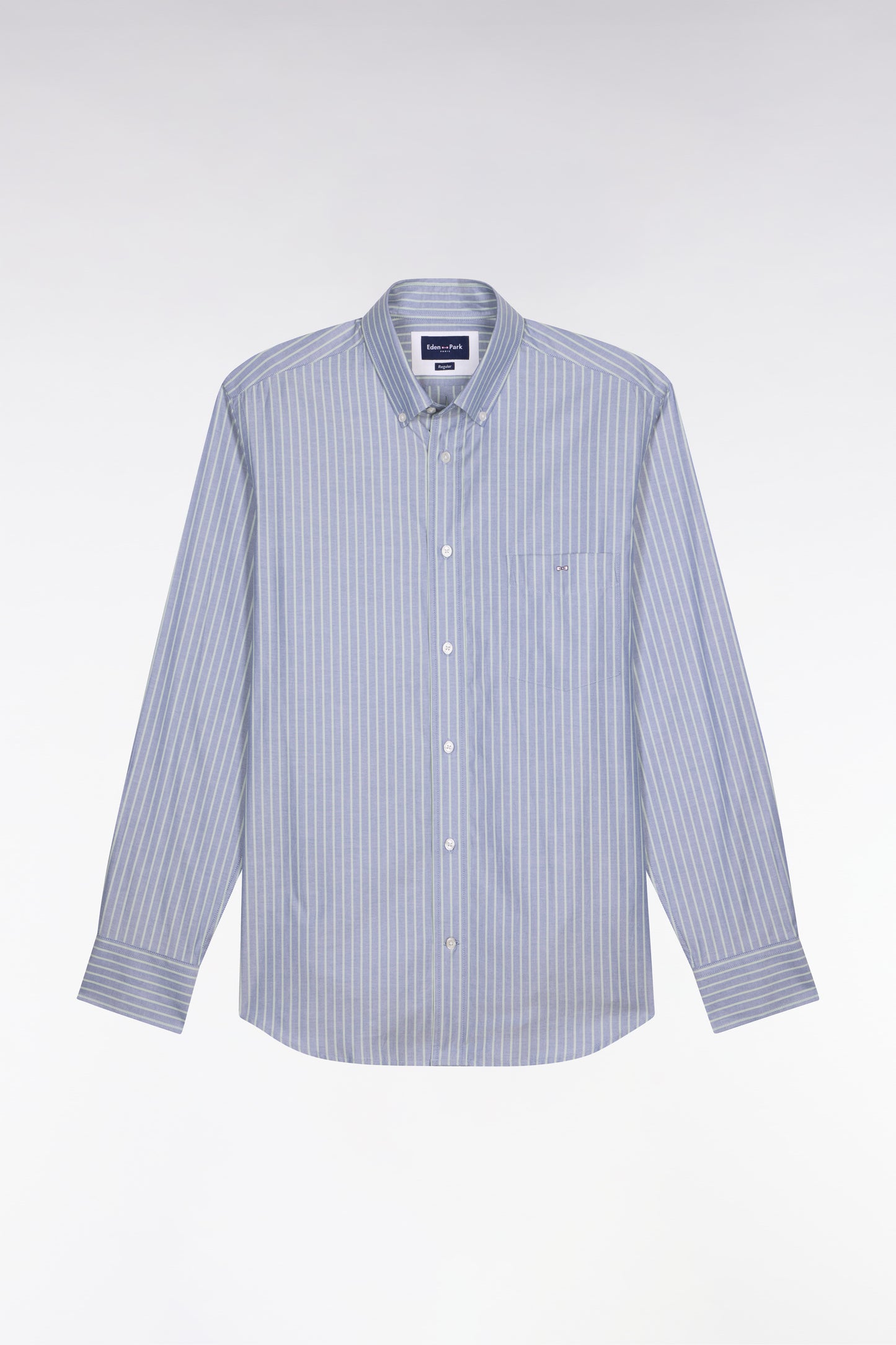 Chemise en coton pinpoint à rayures vert d'eau coupe regular