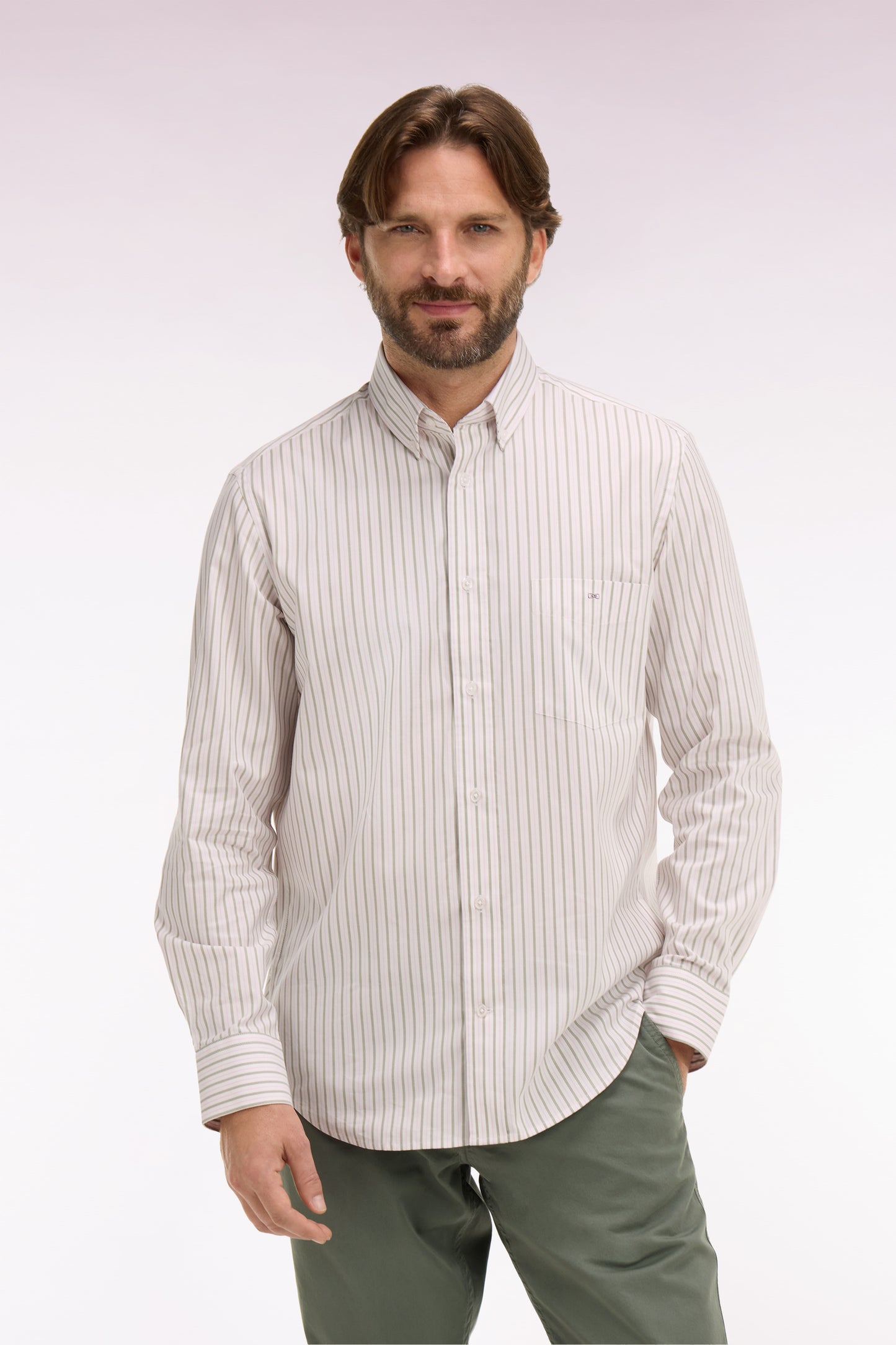 Regular fit pink striped pinpoint cotton shirt
