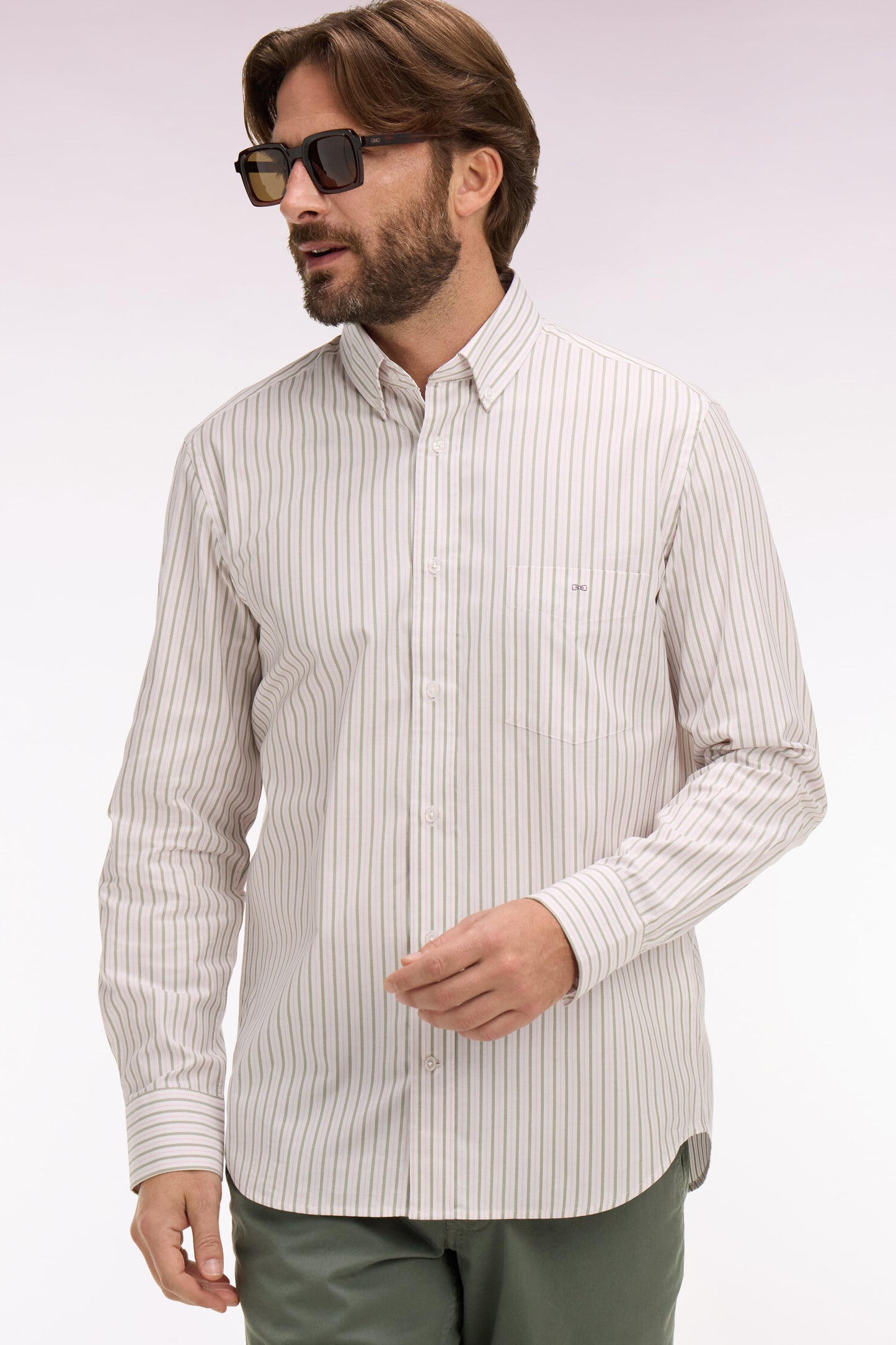 Regular fit pink striped pinpoint cotton shirt