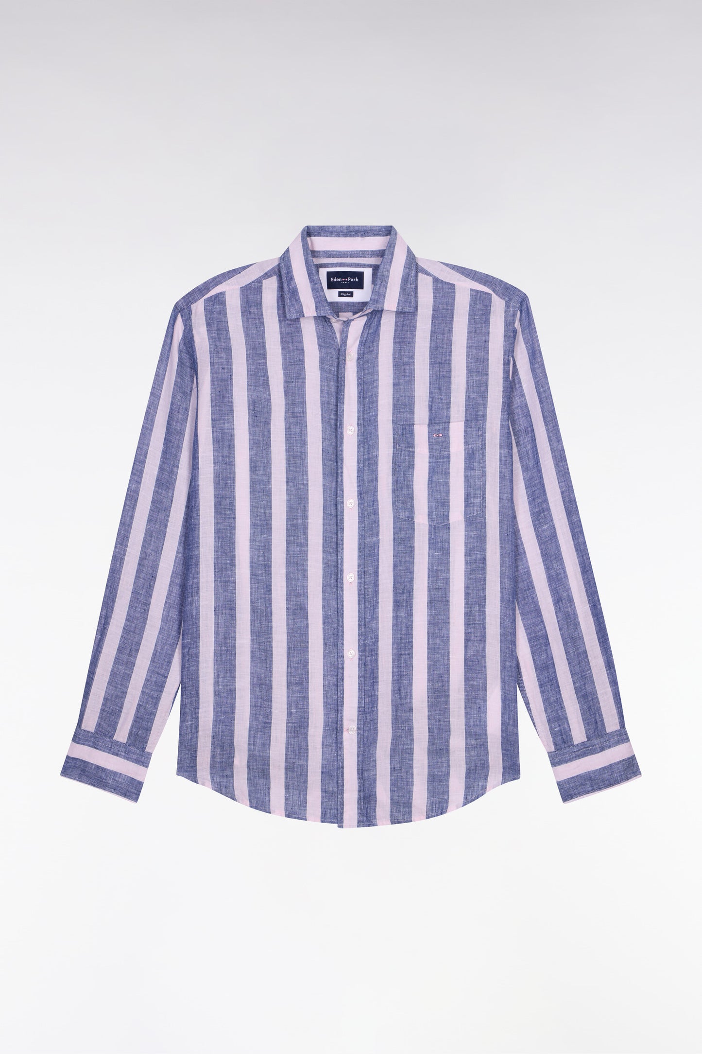 Chemise en lin marine à rayures bâtons