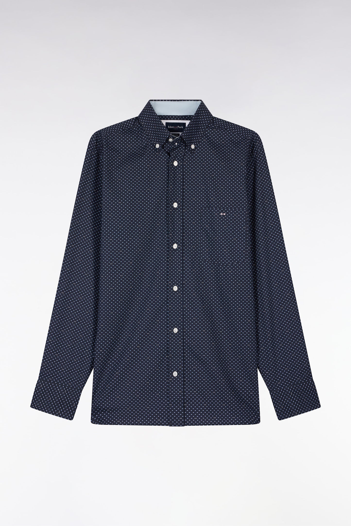 Chemise en popeline de coton bleu ciel à micromotifs coupe regular