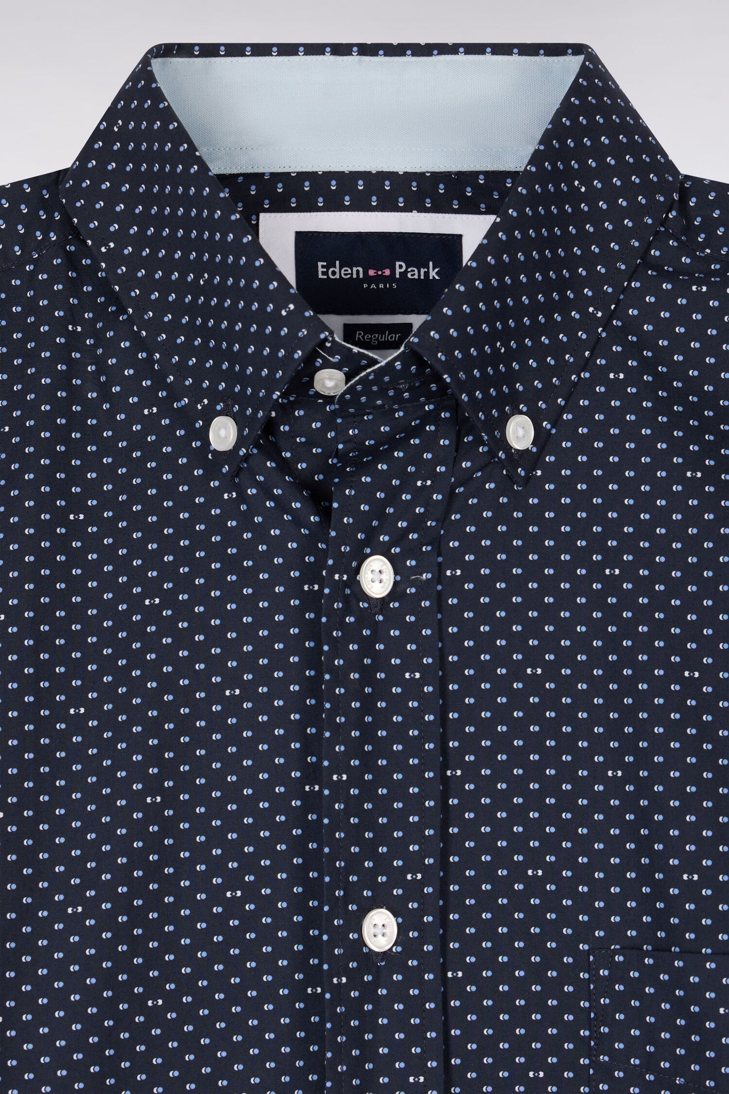 Chemise en popeline de coton bleu ciel à micromotifs coupe regular