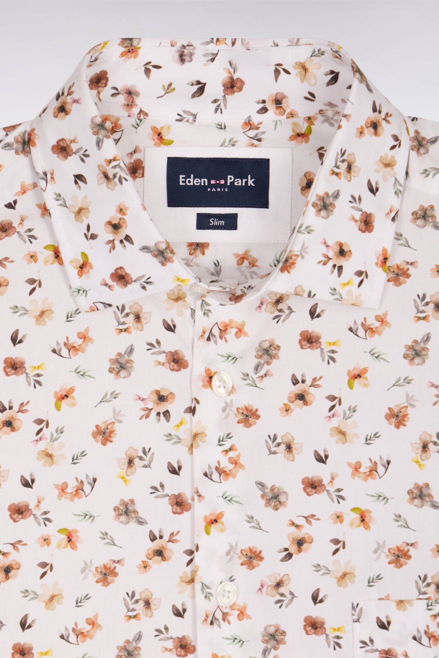 Chemise en popeline de coton imprimé floral orange coupe slim