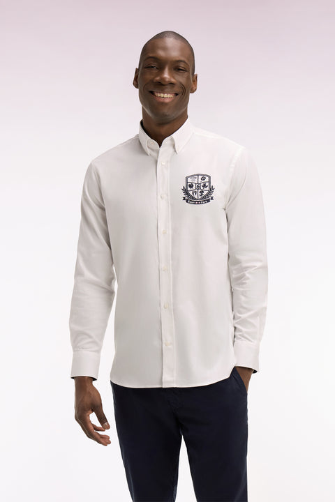 Chemise en coton pinpoint blanc broderie blason 6 Nations - Image 3