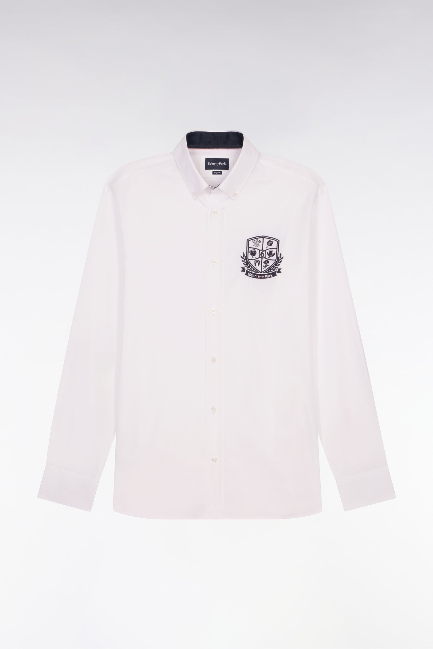 Chemise en coton pinpoint blanc broderie blason 6 Nations