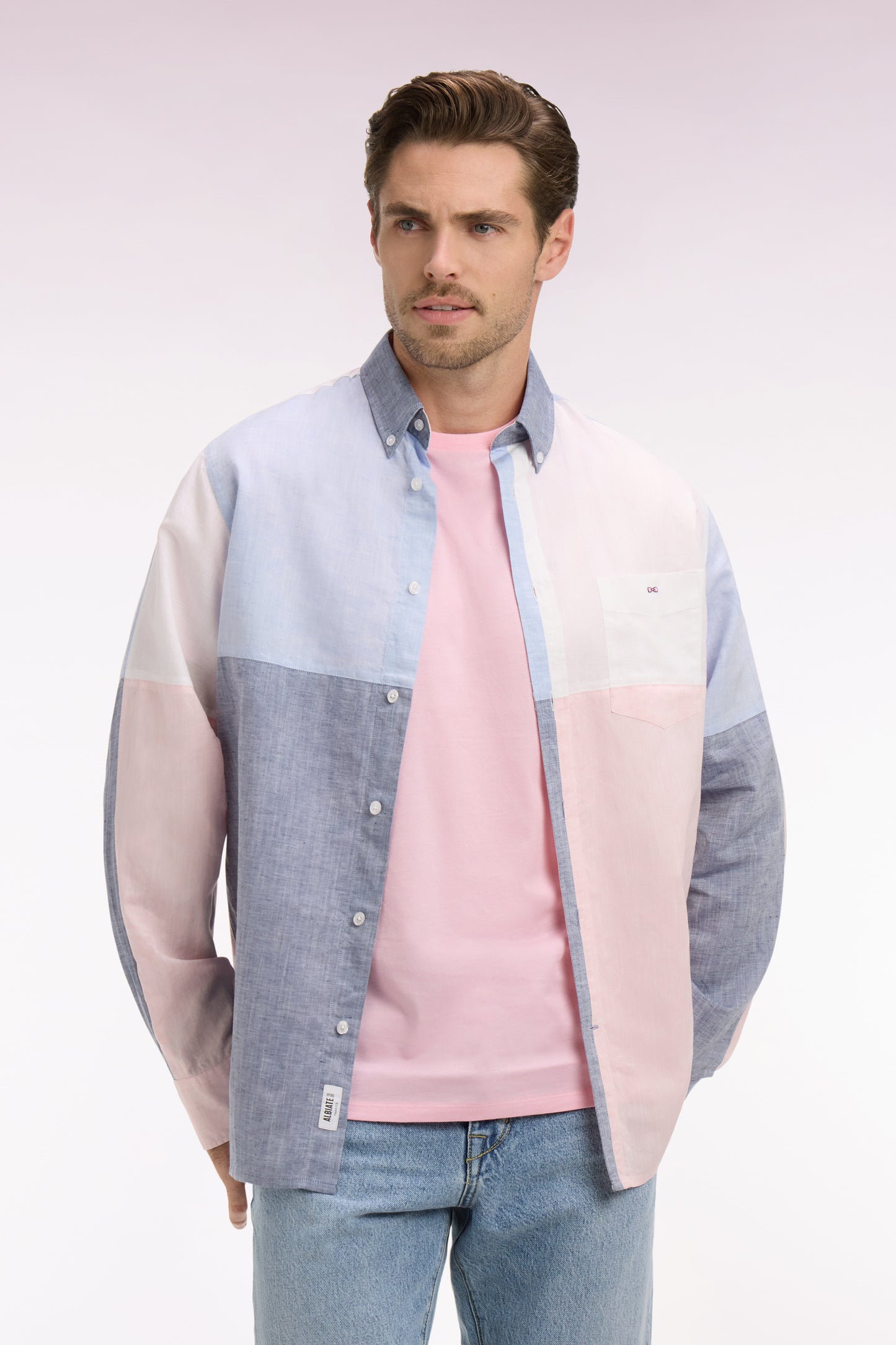 Chemise en lin et coton colorblock