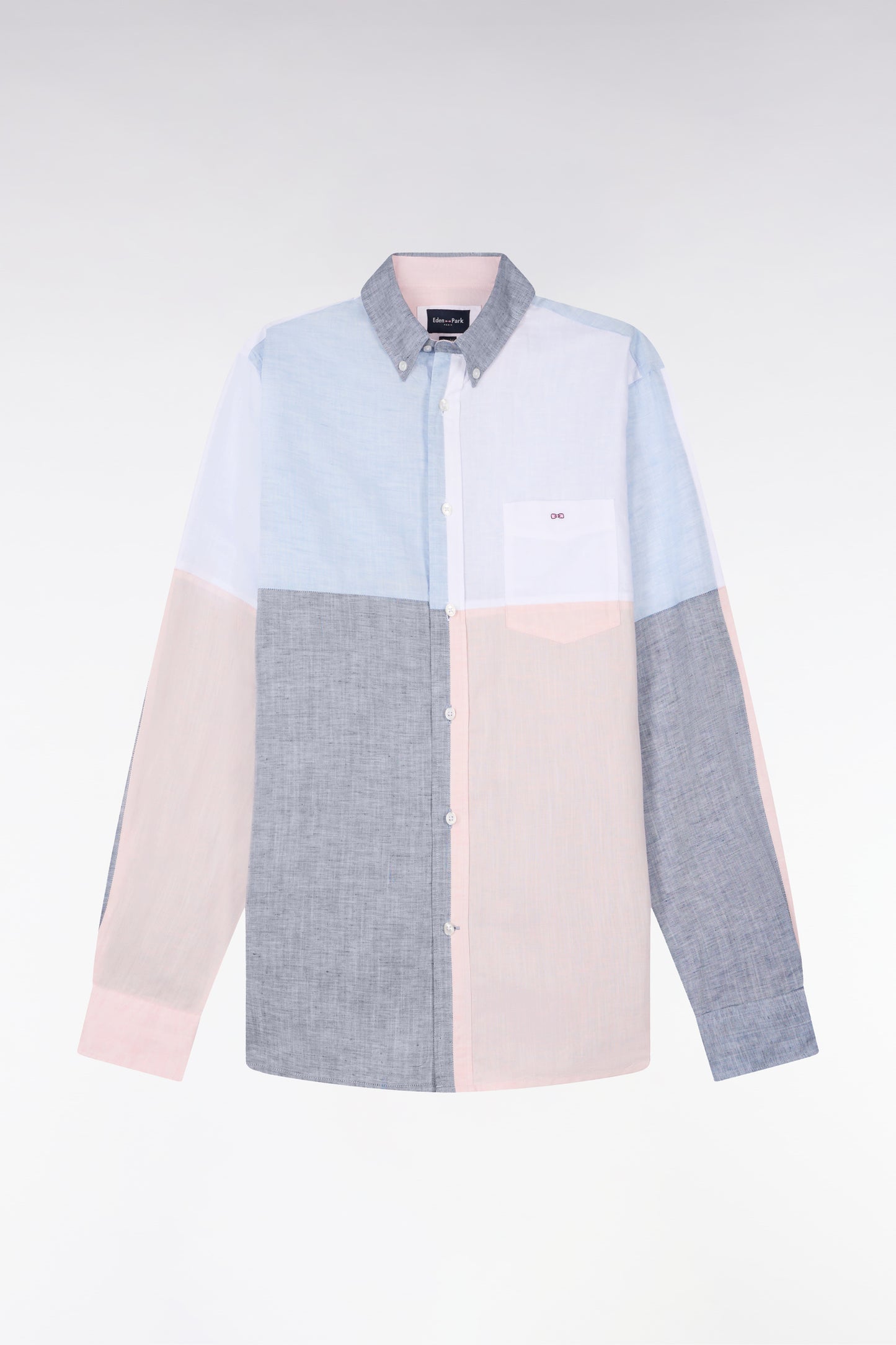 Chemise en lin et coton colorblock