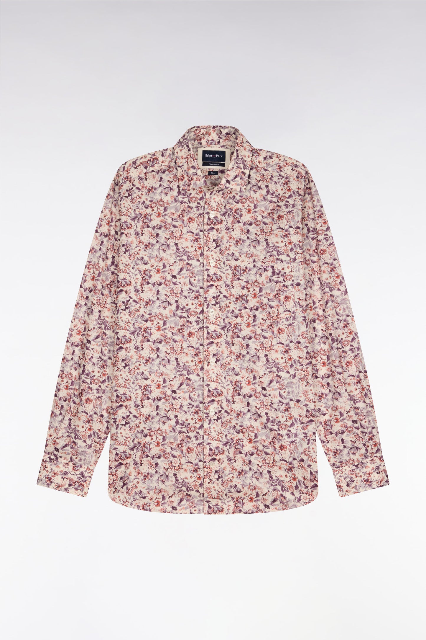 Chemise en popeline de coton blanche à microimprimé floral coupe slim