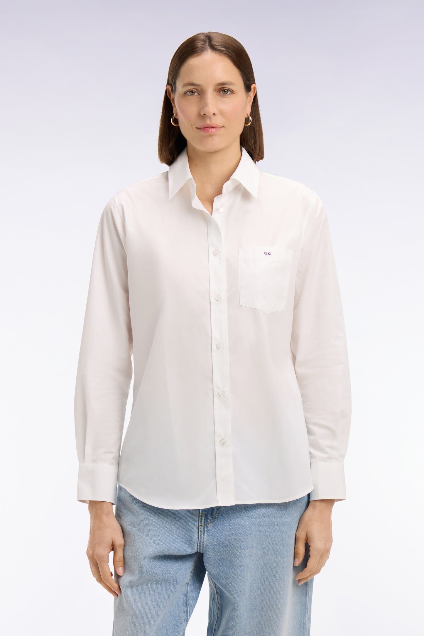 Chemise en popeline de coton blanche coupe slim