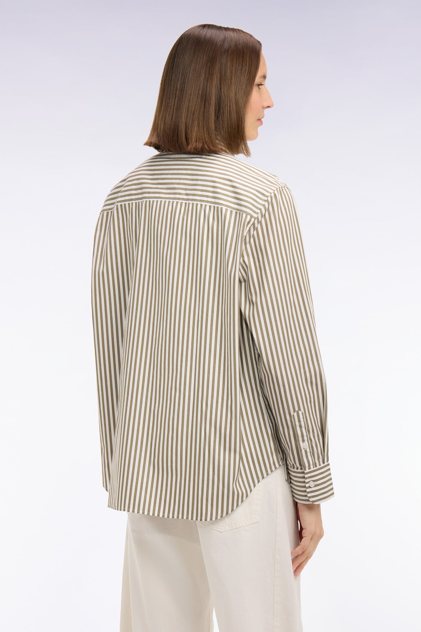 Striped slim fit beige cotton poplin shirt
