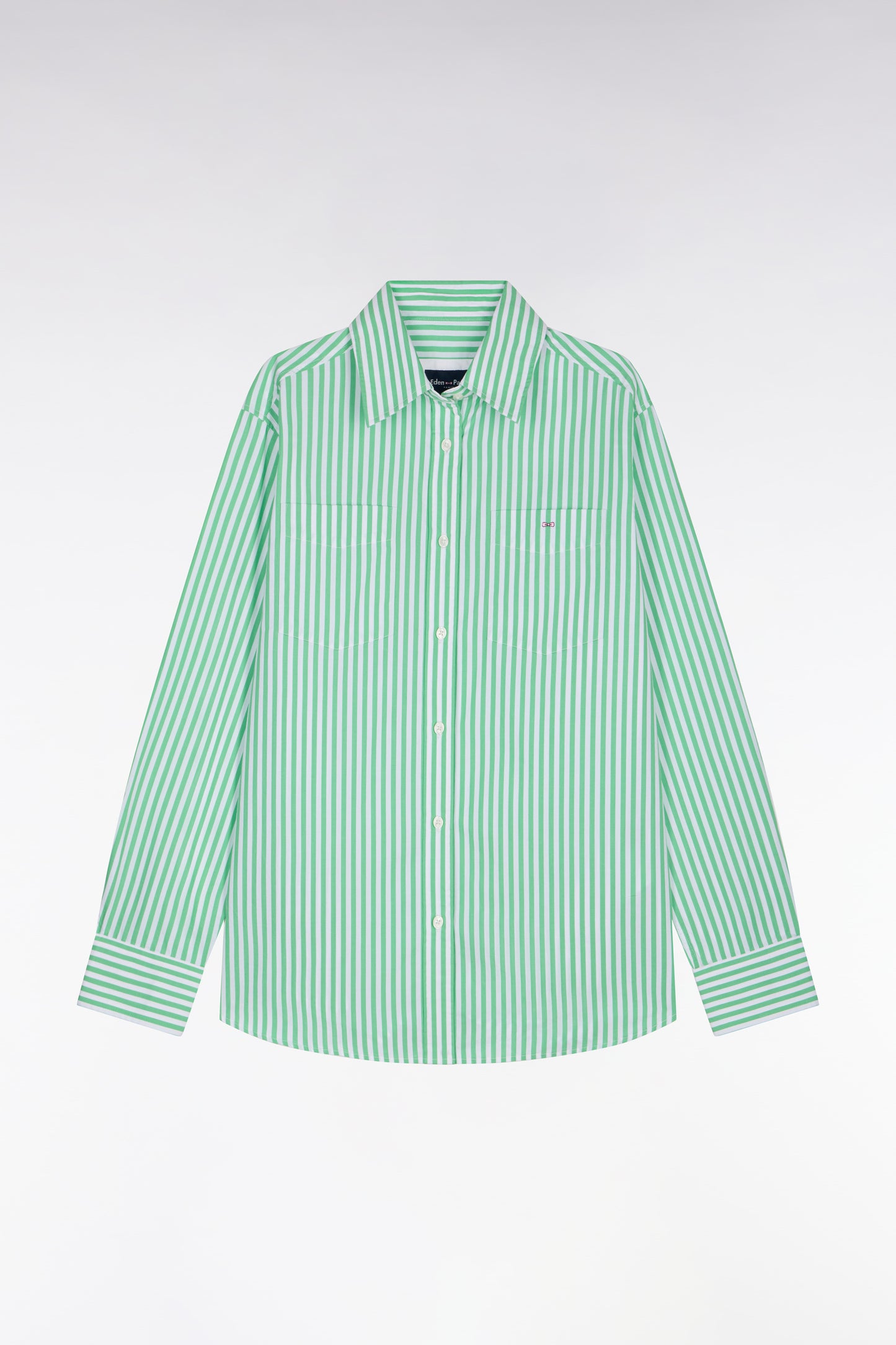 Chemise rayée en popeline de coton verte coupe slim