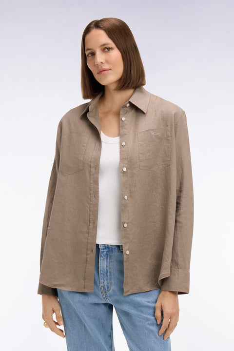 Chemise en lin beige à poches plaquées - Image 3