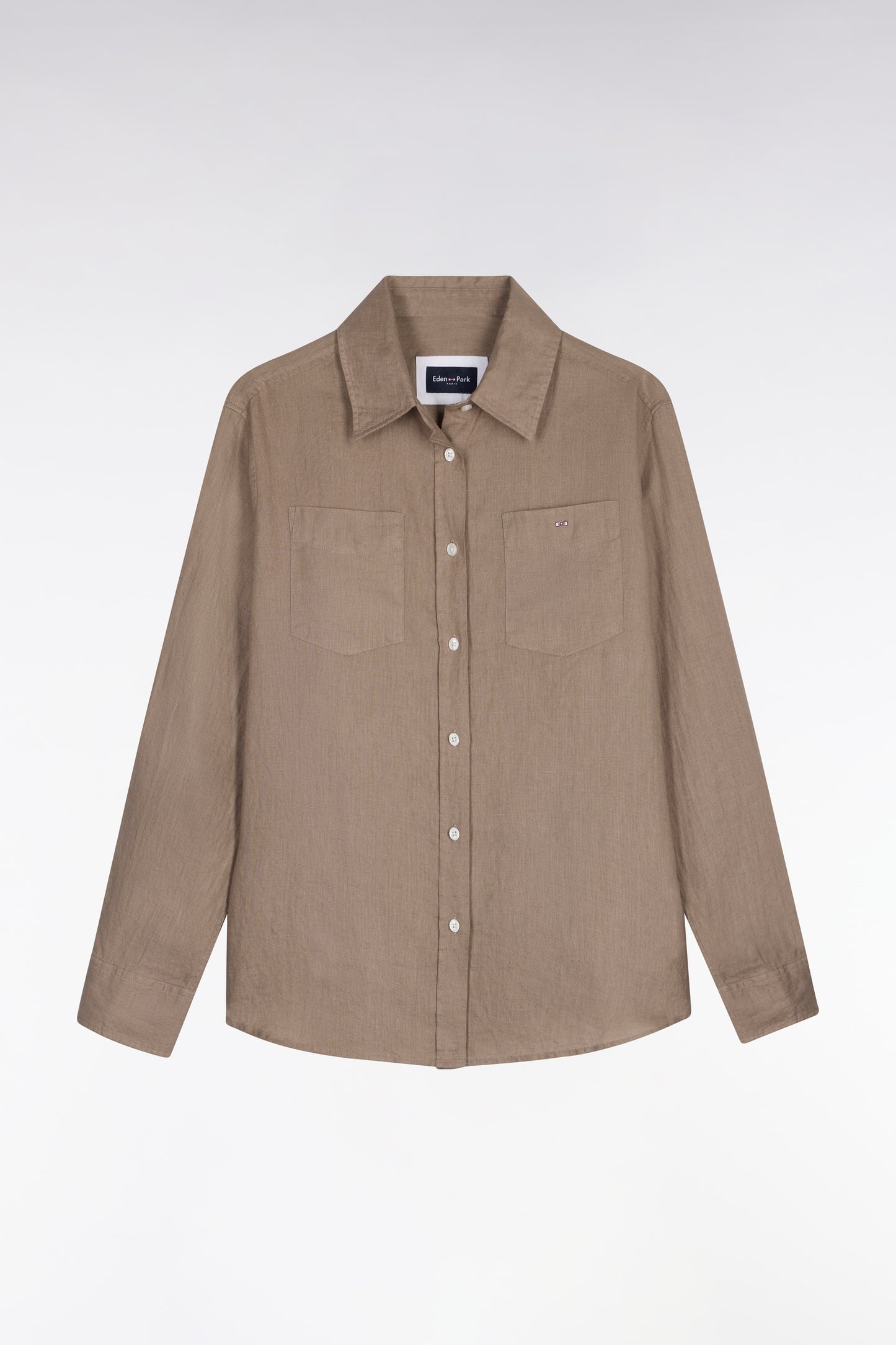 Chemise en lin beige à poches plaquées
