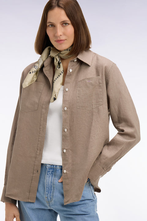 Chemise en lin beige à poches plaquées - Image 1