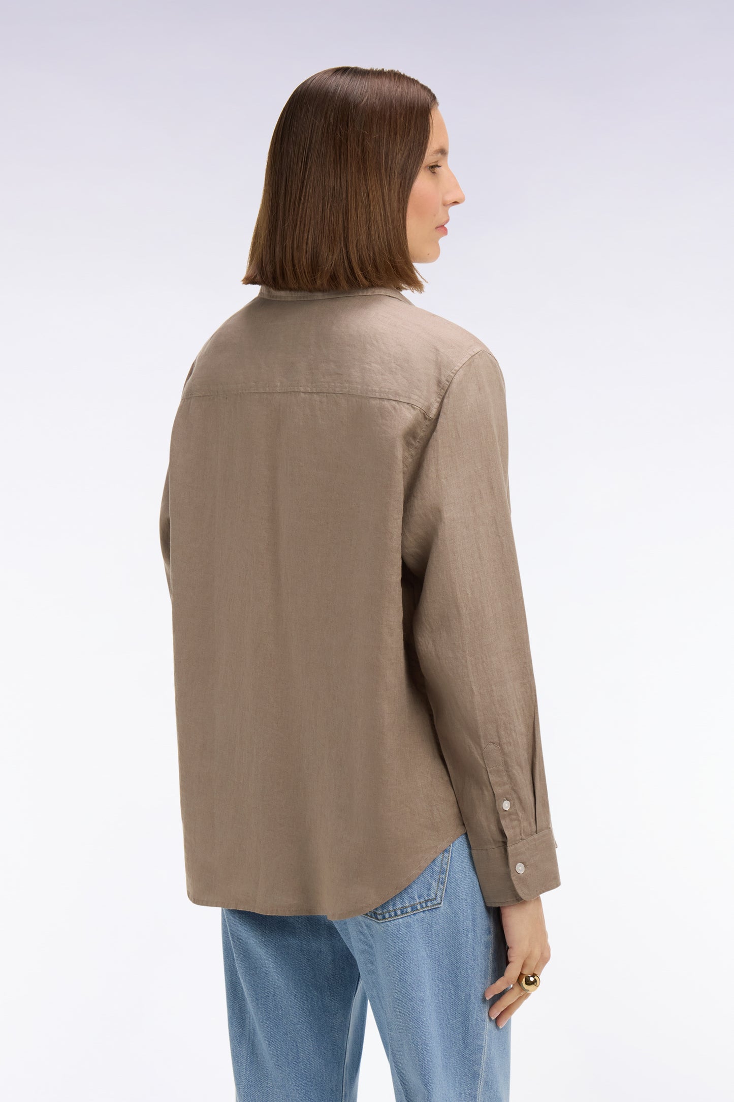 Chemise en lin beige à poches plaquées