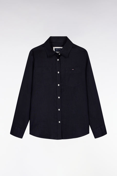 Chemise en lin marine à poches plaquées - Image 2