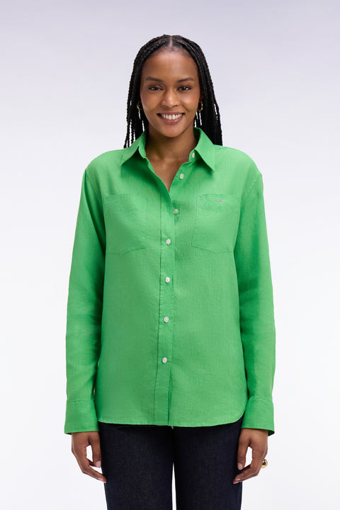 Chemise en lin verte à poches plaquées - Image 3