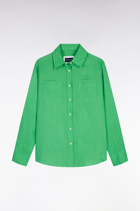 Chemise en lin verte à poches plaquées - Image 2
