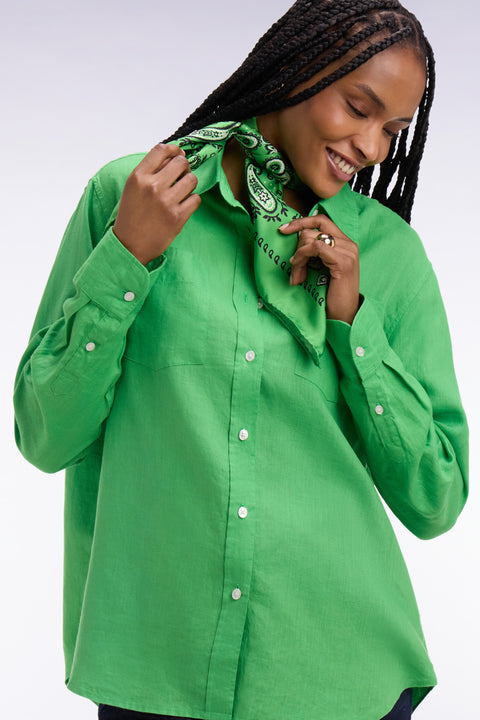 Chemise en lin verte à poches plaquées - Image 1