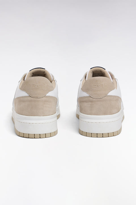 Sneakers bicolores en cuir lisse blanc et cuir suédé beige - Image 2