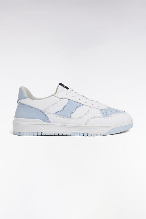 Sneakers bicolores en cuir lisse blanc et cuir suédé bleu ciel - Image 1