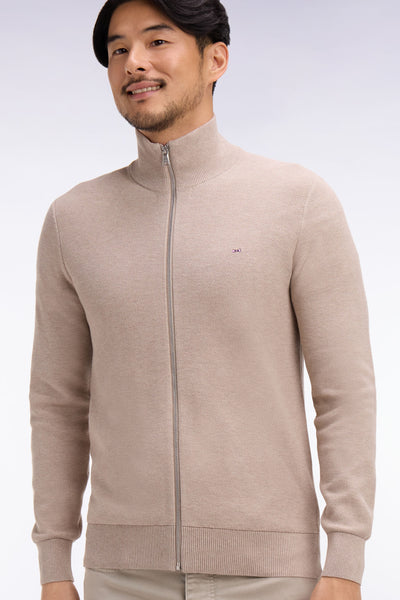 Cardigan zippé en coton beige