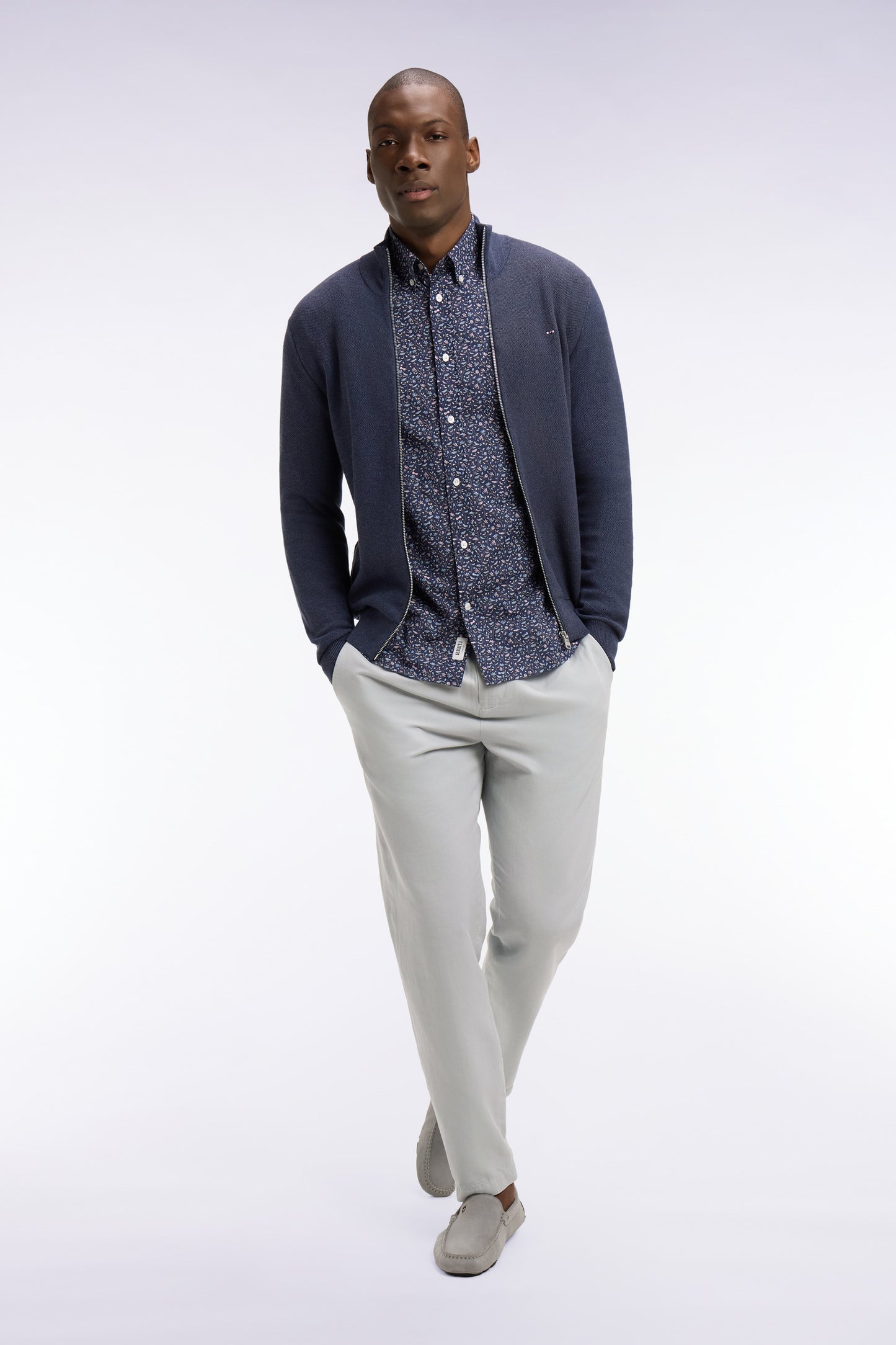 Cardigan zippé en coton bleu foncé