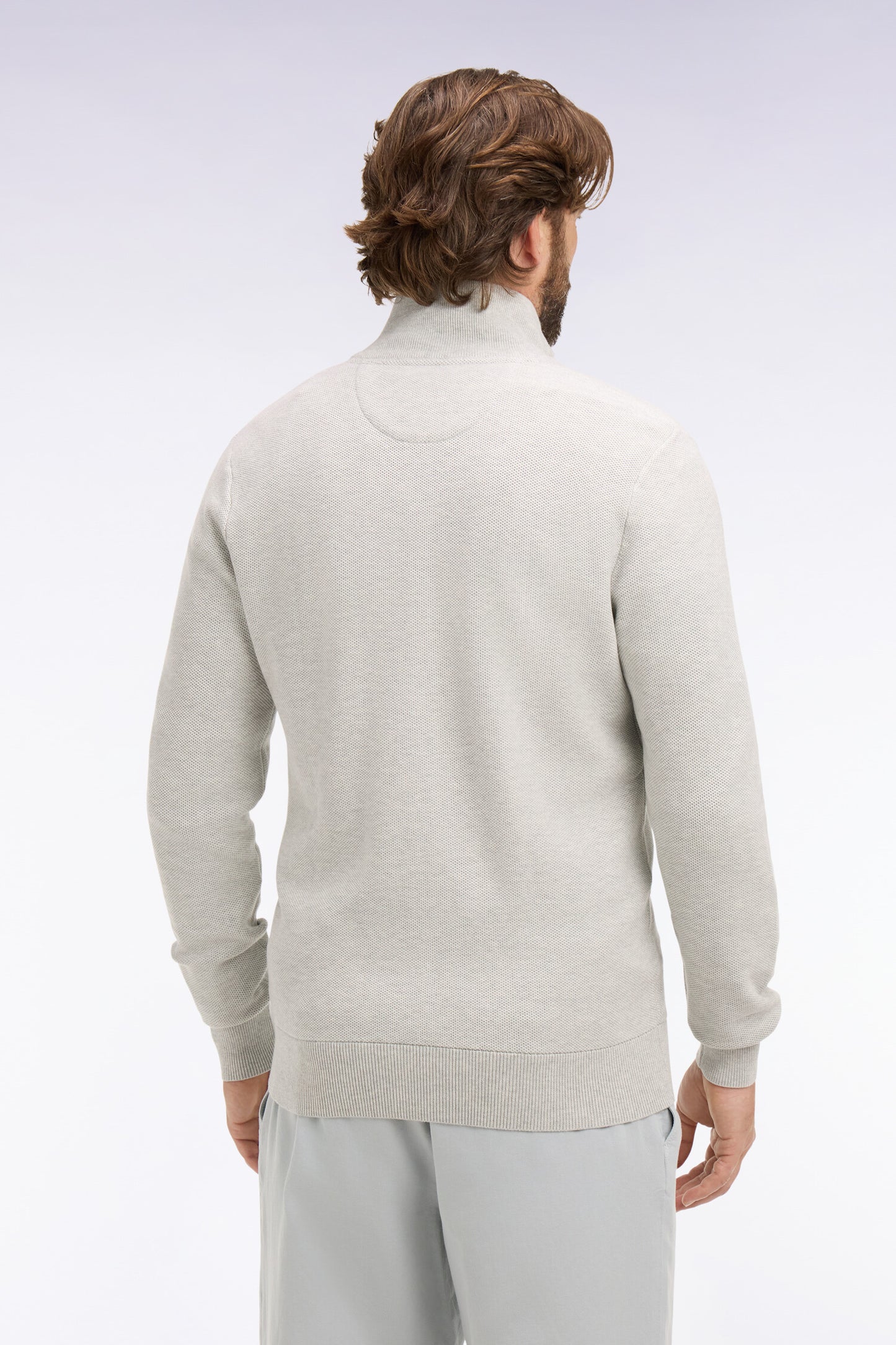 Cardigan zippé en coton gris clair