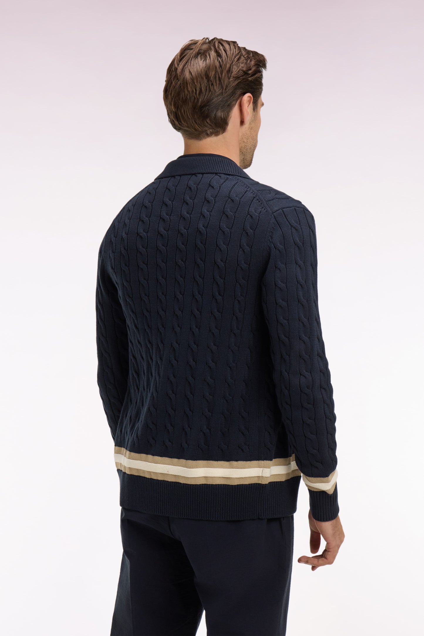 Cardigan zippé à torsade en coton marine