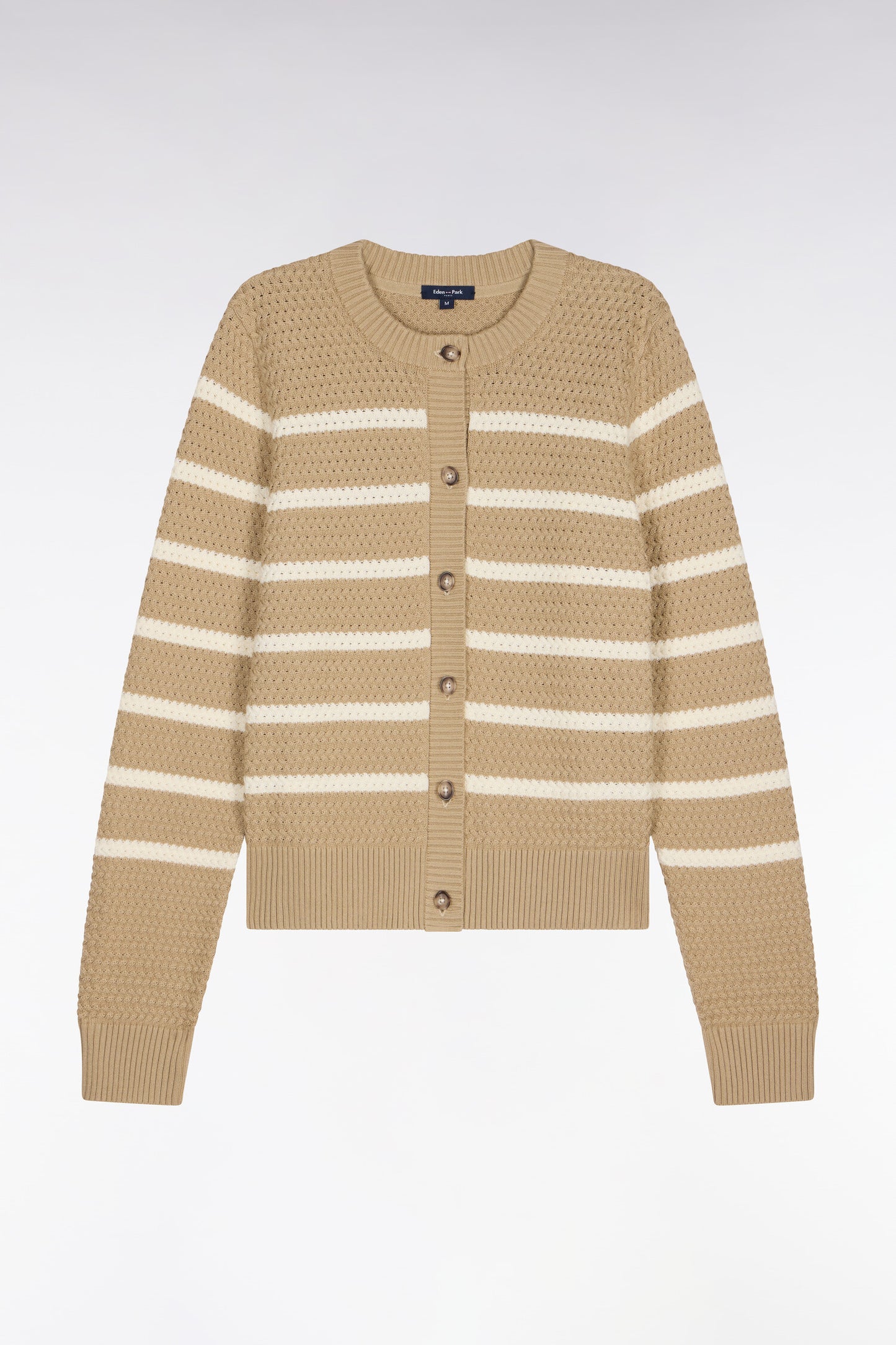 Cardigan marinière en maille tressée beige