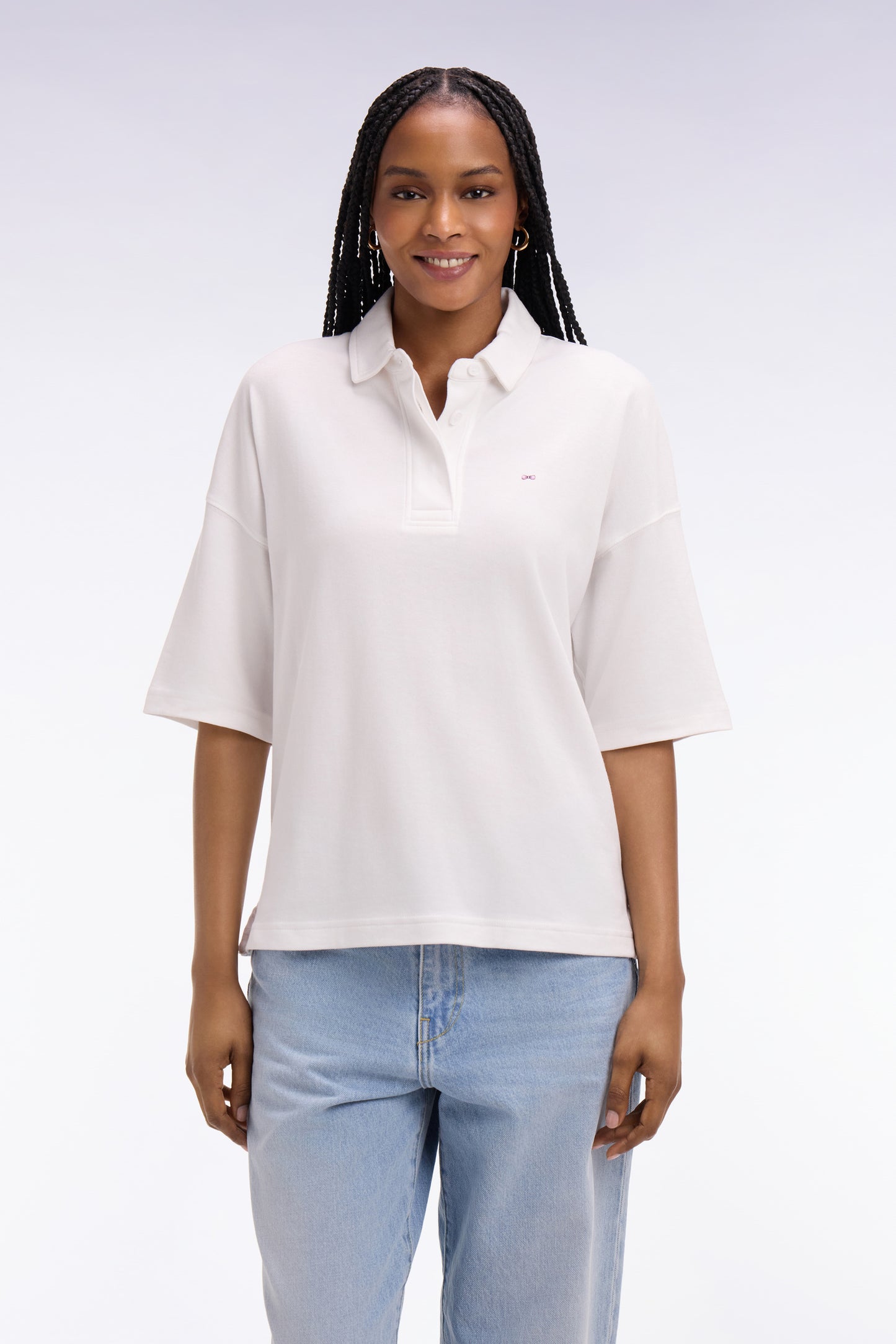 Maillot à manches courtes en coton Pima blanc coupe relaxed