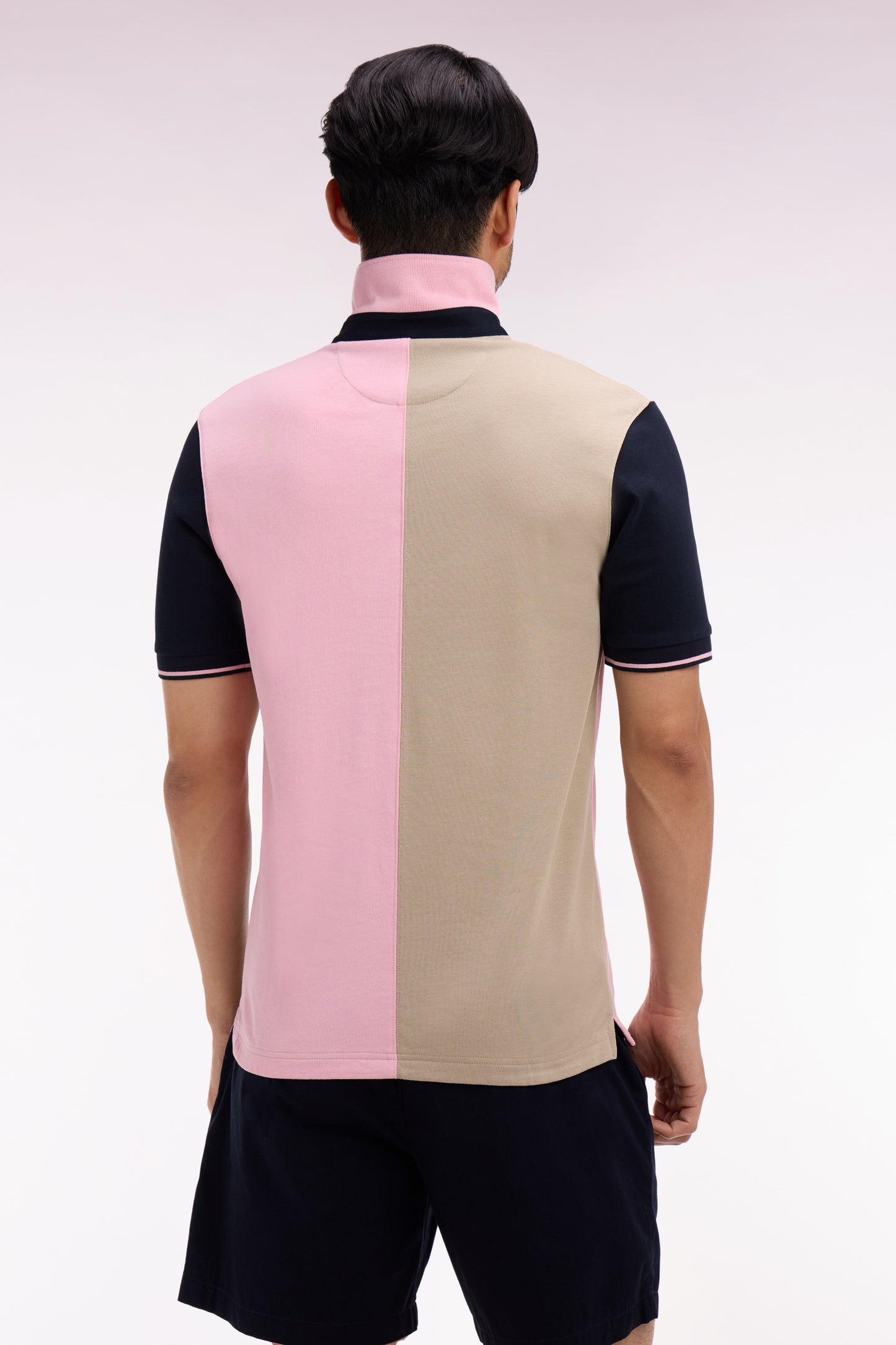 Maillot à manches courtes en coton bicolore rose et beige broderie 10 coupe Regular