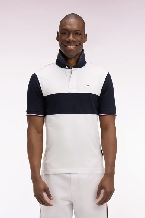 Maillot à manches courtes en coton blanc et marine coupe regular - Image 3