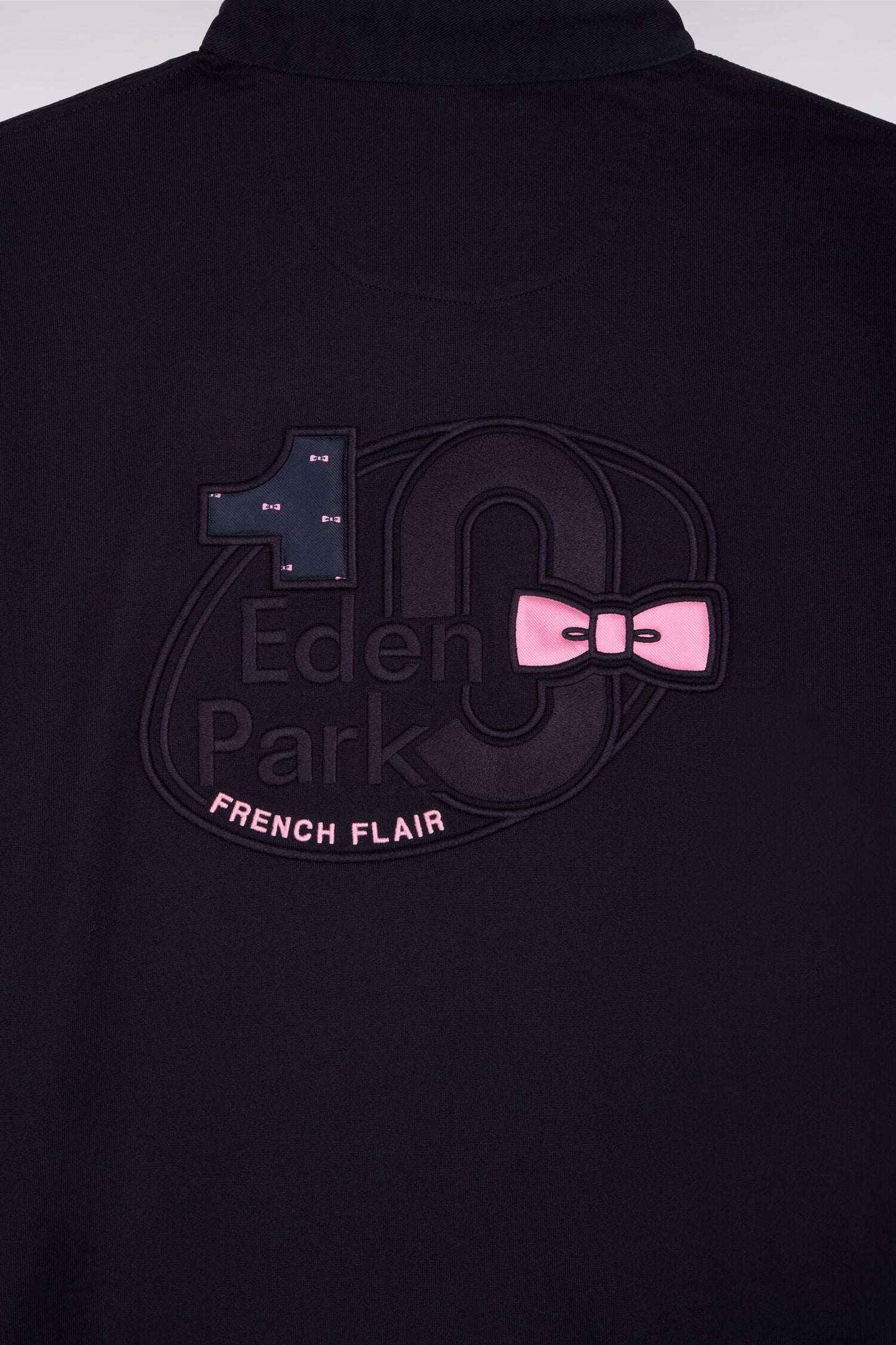 Maillot à manches courtes en coton rose et marine coupe regular broderie dos