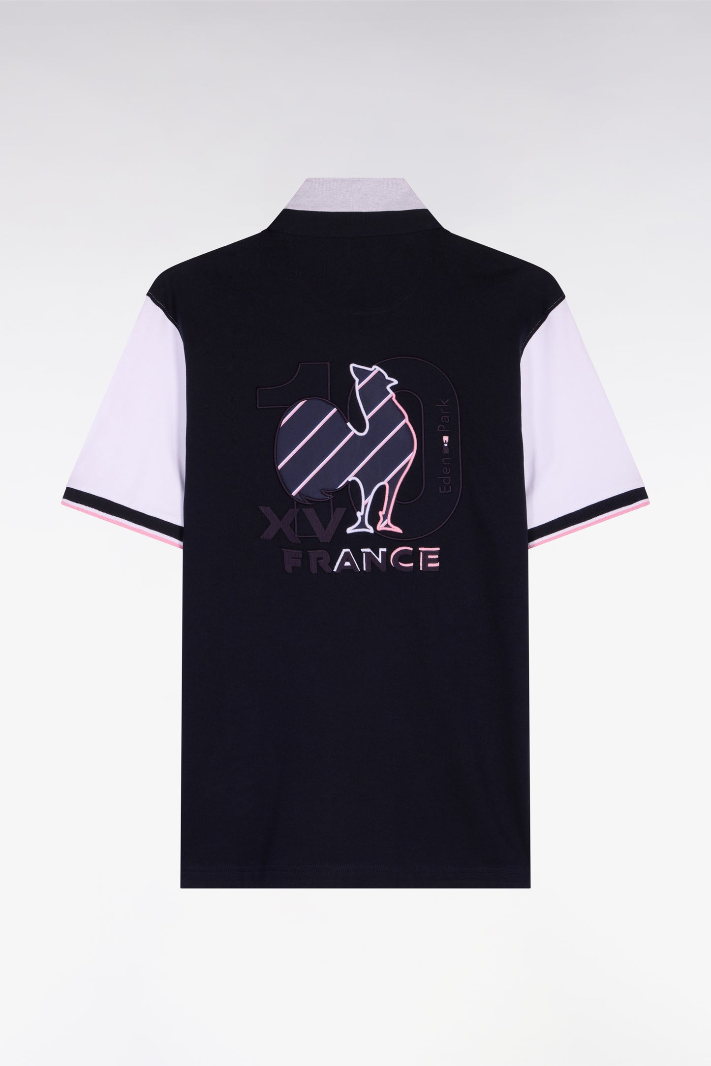 Maillot à manches courtes XV de France en coton gris et marine brodé coupe regular