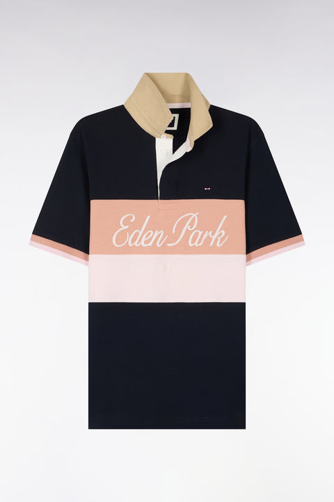 Maillot à manches courtes marine à découpes pastel et broderie coupe regular - Image 2