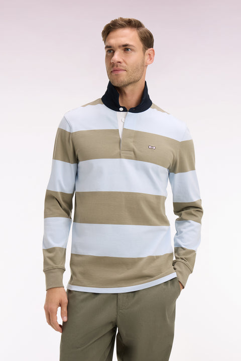 Maillot à manches longues en coton à rayures rugby ciel et kaki - Image 2