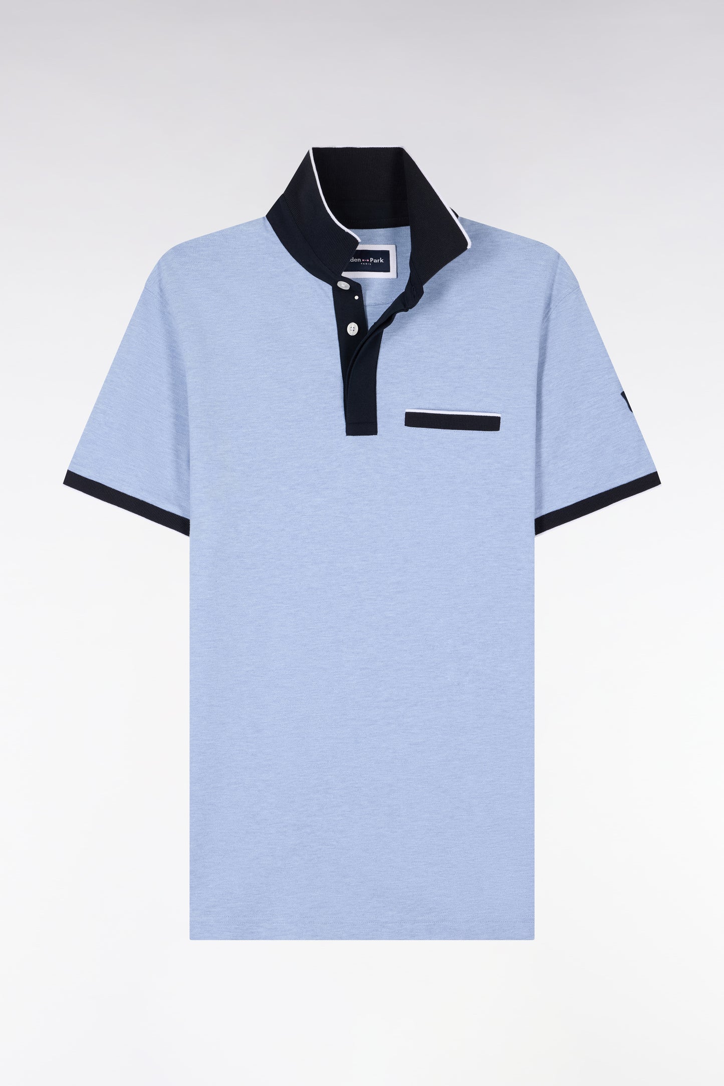 Polo manches courtes en piqué coton stretch ciel coupe slim