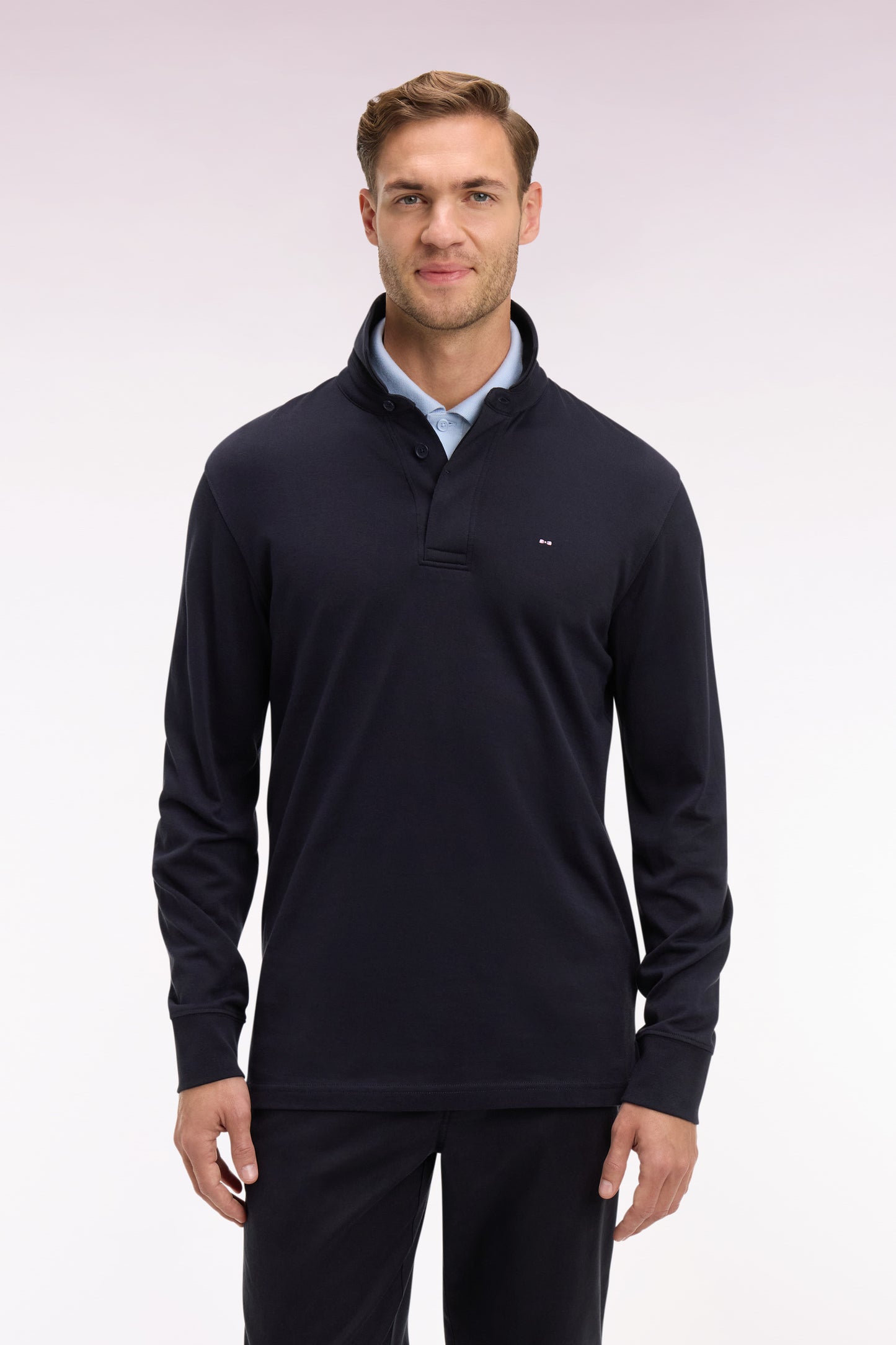 Polo manches courtes en piqué coton stretch marine coupe slim