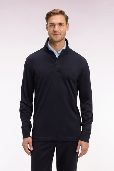 Polo manches courtes en piqué coton stretch marine coupe slim - Image 3